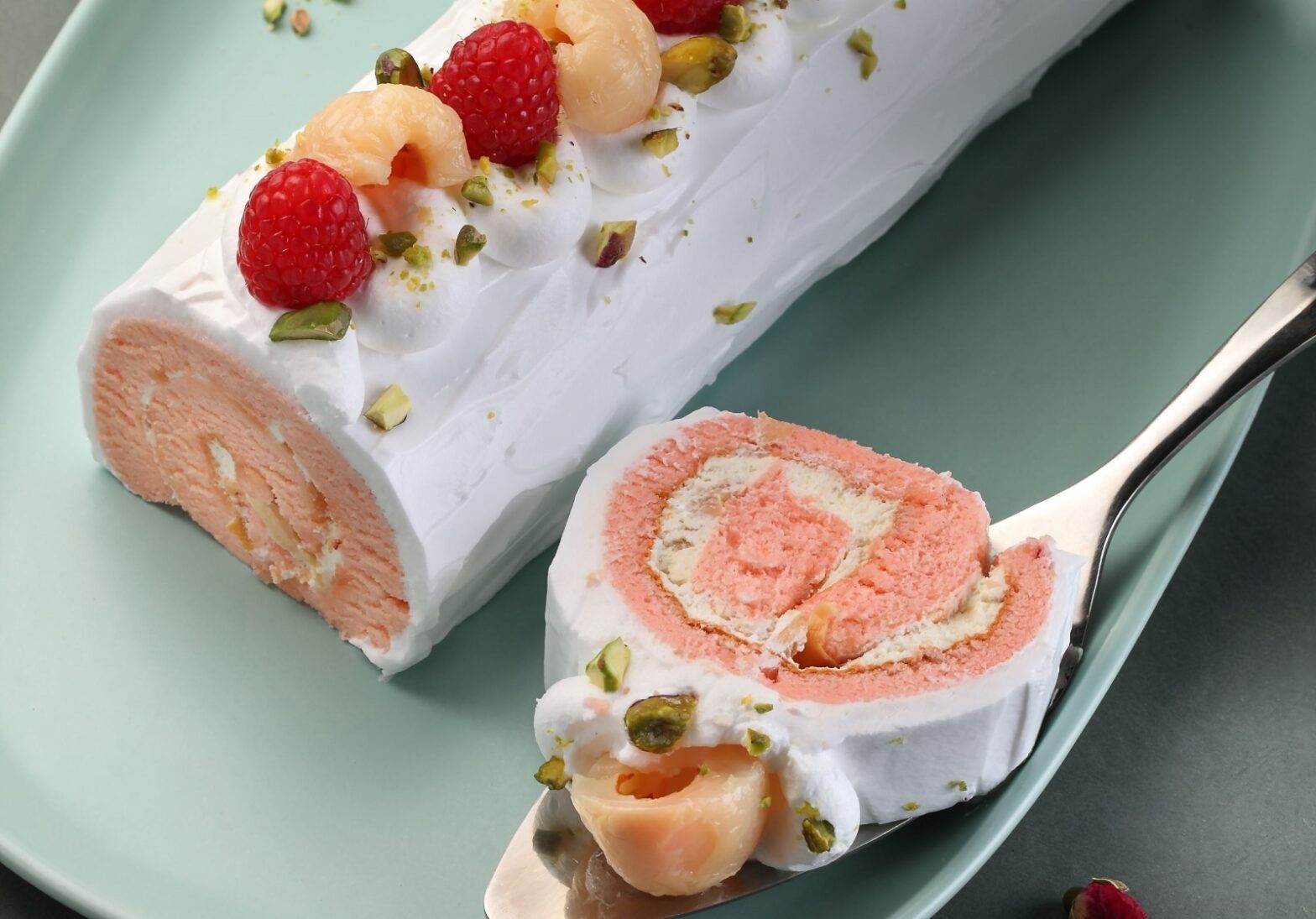 Lychee rose log cake
