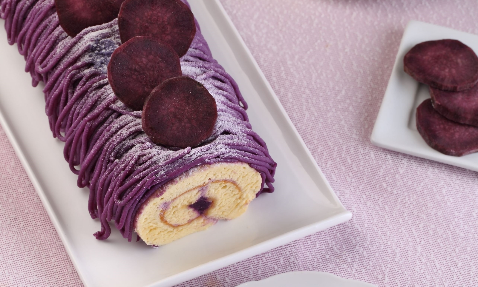 Cream cheese and purple sweet potato swiss roll