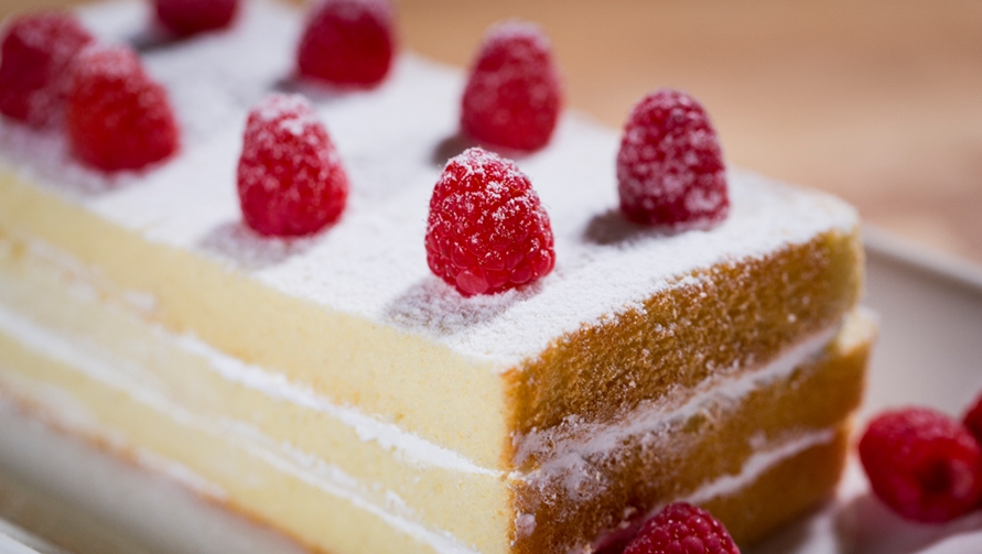 Superfine wholegrain sponge cake with raspberry on top